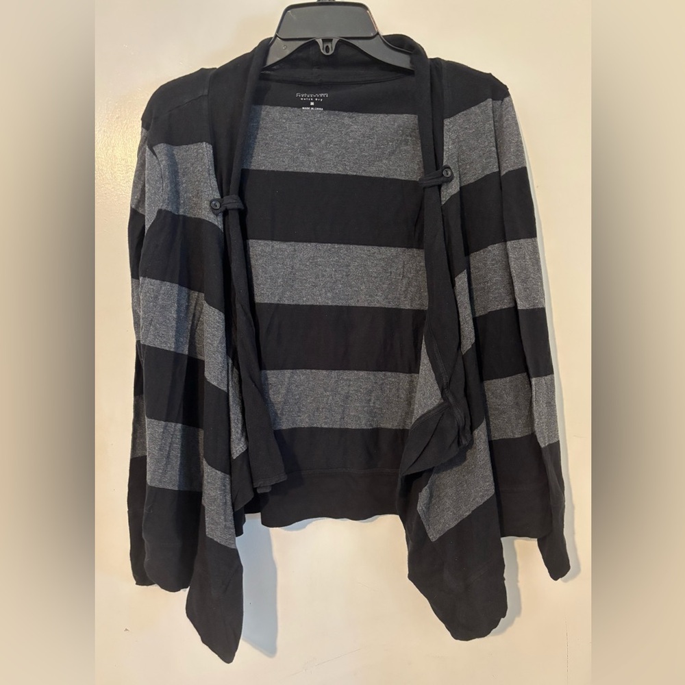 Calvin Klein Performance Cardigan Medium Stripe Open Draped Cozy Gray